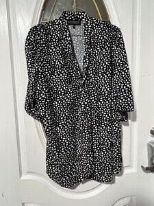 Eloquii front button tie neck  blouse black white spots‎ size 18